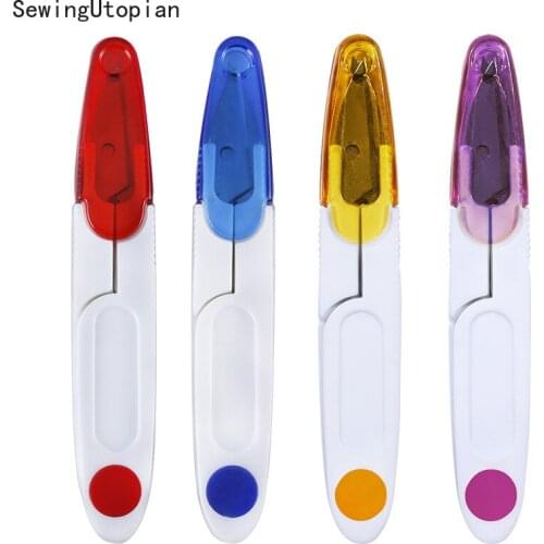 4Pcs/Lot Plastic Handle Safety Cover Sewing Scissors Thread Embroidery Cross-stitch Cutter Portable Cutter Mini U Shape Scissor
