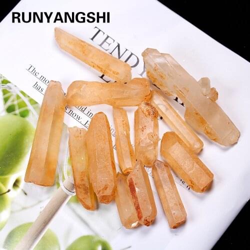 50g/bag Natural Original yellow skin clear quartz singal crystals wand quartz healing stone rock mineral specimen energy stone