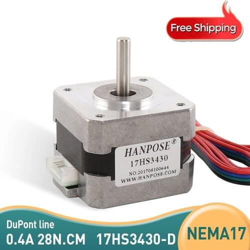 Free shipping 1PCS 17HS3430 for 3D Printer Nema17 12VDC 28N.CM 34mm length 4-Lead 42 motor Stepper Motor with 1M DuPont line
