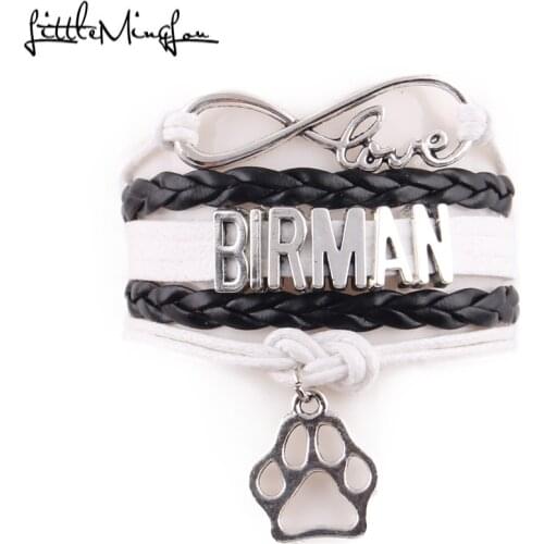 Little MingLou Infinity love Birman cat Bracelet pet paw Charm leather wrap men bracelets & bangles for Women jewelry