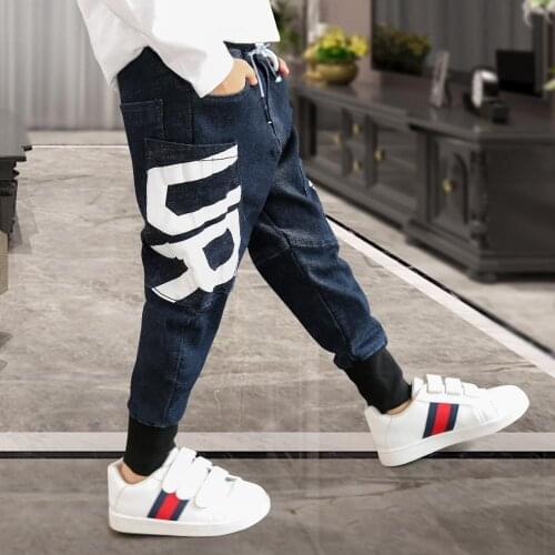 Classic jeans kids boy Warm Trousers Winter jeans Letter Printted denim pant boys Side pocket thicken jean Spring Autumn Wear