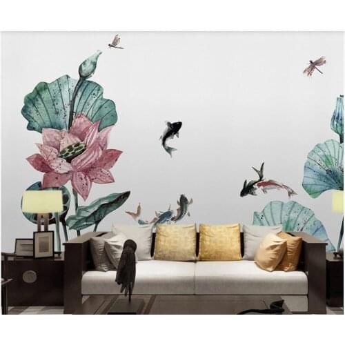 Custom mural on the wall wallpaper 3 d Chinese ink lotus flower carp background home decor photo Wallpaper in the living room