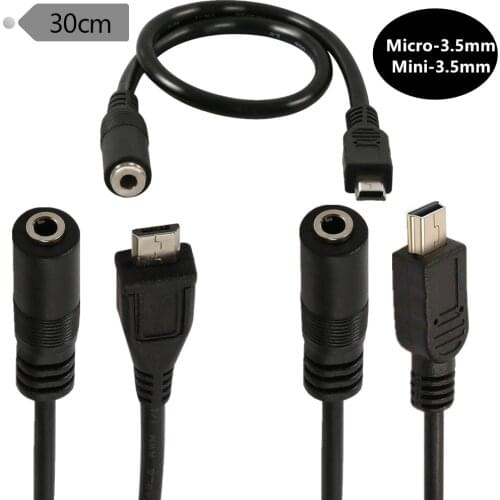 3.5mm Female to 5 Pin Mini USB Male Microphone Adapter Cable 0.3m； Micro USB Jack Male to 3.5mm Female Headset Adapter Cable 0.3