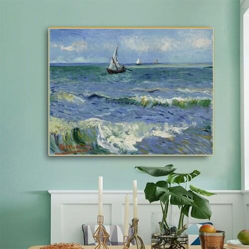 Citon Van Gogh《Seascape at Saintes-Maries2》Canvas Art Oil Painting Famous Artwork Poster Picture Wall Decor Home Decoration