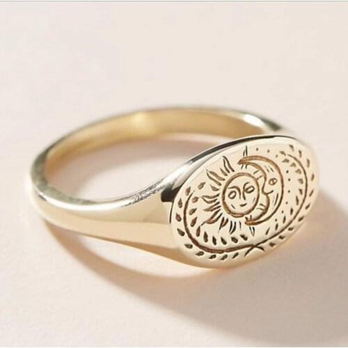 Trendy Carved Sun Moon Rings for Women Minimalist INS Net Red Korean Style Niche Finger Ring Retro Jewelry Girl Rings Gift