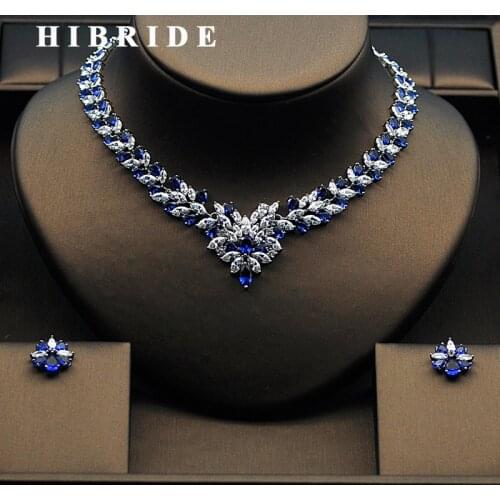 HIBRIDE Beautiful Women Bridal Jewelry Set With Colorful Cubic Zircon White Gold Color Necklace Set Parure Bijoux Femme N-275