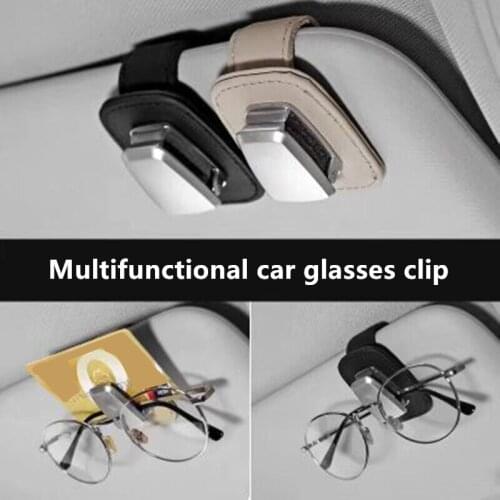 Leather Car Eyeglasses Clip Aluminum Alloy Auto Sun Visor Card Receipt Ticket Storage Holder Automobile Interior Organizer
