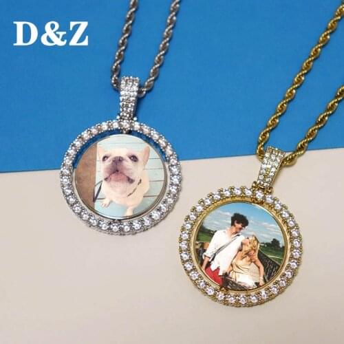D&Z Custom Made Photo Rotating double-sided Medallions Pendant Micro Paved CZ Round Pendant Collier For Men Women Accessories