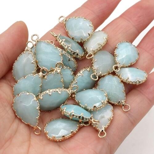 Natural Stone Amazonite Pendant Faceted Water Drop Shape Charms for Jewelry Making DIY Necklace Earring Accessories Size 14x23mm