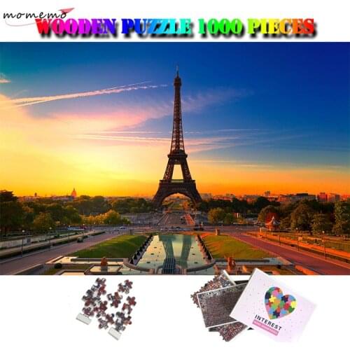 MOMEMO The Eiffel Tower At Dusk Wooden Adults 1000 Pieces Puzzle Paris City Landscape Jigsaw Puzzle 1000 Piece Adult Kid Puzzles
