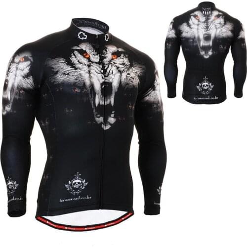 "WOLF TEAM" Full Graphic Men`s Long Sleeve Cycling Jersey With 3 Rear Pockets Quick-drying Cycle Racing MTB Road Bike Clothing