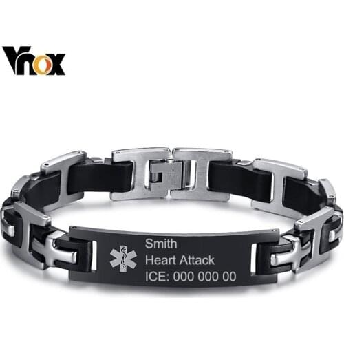 Vnox Free Engraving Mens Stainless Steel Medical Alert ID Link Wrist Bracelet for Christmas Thanksgiving New Year Gifts
