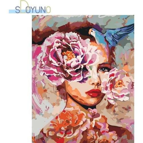 SDOYUNO Frameless Oil Paint by Number Flowers Women 60X75cm Painting By Numbers Digital Painting On Canvas DIY Home Decor