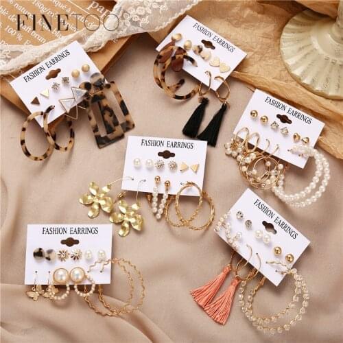 Fashion Tassel Tortoise Acrylic Pearl Dangle Earrings Set Butterfly Flower Heart Circle Hoop Geometric Drop Earrings for Women
