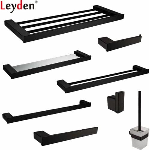 Leyden Black Towel Rack Shelf Toliet Paper Holder Wall Mounted Stainless Steel Modern Towel Ring Bathroom Accessories Set