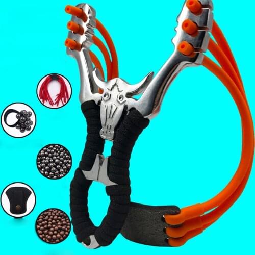 New Stainless Steel Slingshot Competitive Hunting Catapult Metal Rubber Band Bull Head Big Power Slingshot Toy