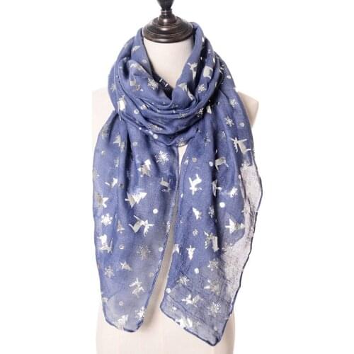 2019 New Christmas Tree Elk Print Scarf Shawls Snowflake Print Silver Foil Decoration Wrap Scarves Hijab 3 Color Free Shipping