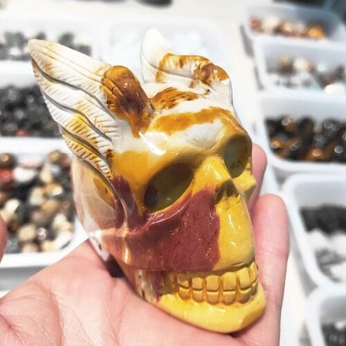 New Quartz Skull Natural Egg Yellowstone crystal Furnishing Figurine gemstone skull Carving Healing Home decor 3inches