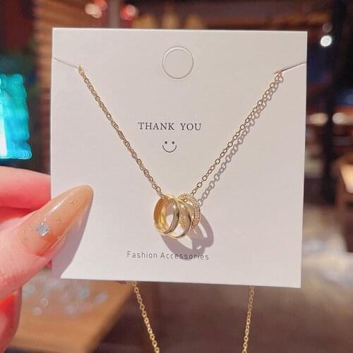 Korean New Three Circle Pendant Necklace Trendy Titanium Steel Necklace Luxurious Chokers Jewelry Female Delicate Clavicle Chain