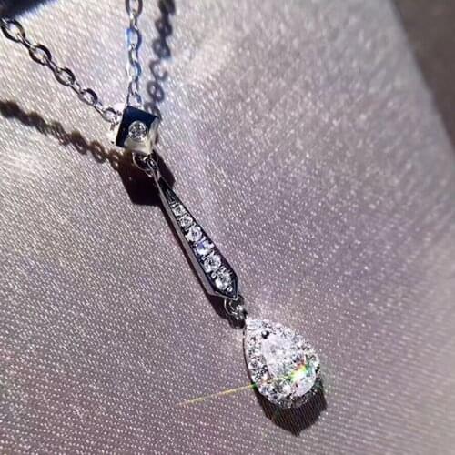 New Arrival Elegant Pear Water Drop Long Pendant Necklace 925 Silver Zircon Charm Chain for Woman Exquisite Jewelry Gift