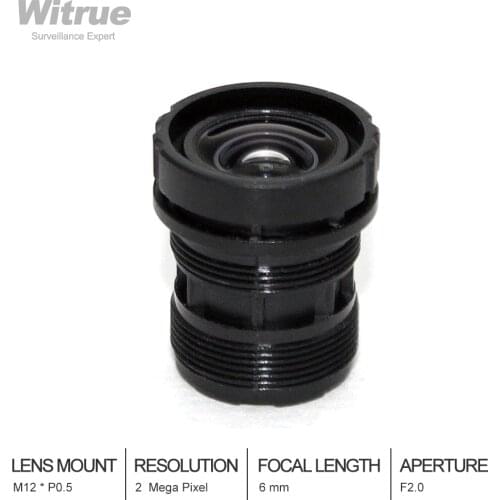Witrue CCTV Camera Lens HD 2 Megapixel 6mm M12 * P0.5 Mount Aperture F2.0 1/2.7" for Security Cameras
