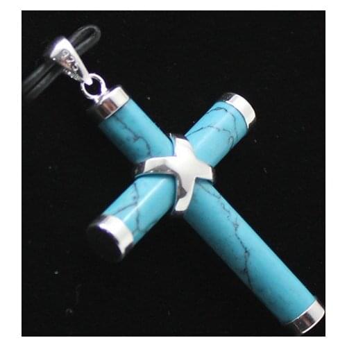 Wholesale good unsex sterling & blue tophus Cross Pendant NecklaceLuxury Ms. girl Wedding