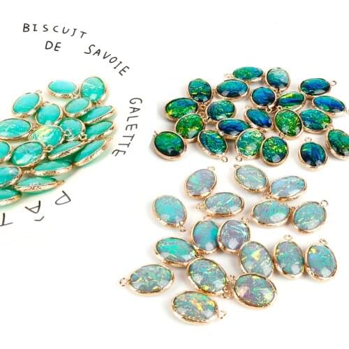 2pcs/lot 15x20mm Zinc Alloy Charms Oval Flash Drops Oil Double-Side Charms Pendant For DIY Jewelry Earrings Accessories