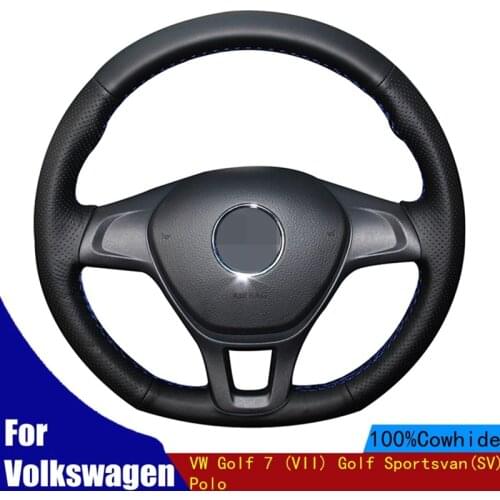 Hand-stitched Car Steering Wheel Cover Soft Black Genuine Leather For Volkswagen VW Golf 7 (VII) Golf Sportsvan(SV) Polo