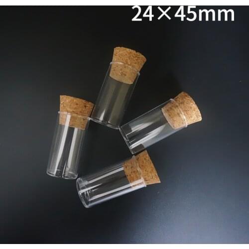 20pcs 30pcs 50pcs 100pcs 24x45mm Transparent Plastic Flat Bottom Test Tube With Cork Stoppers Empty Scented tea Tubes