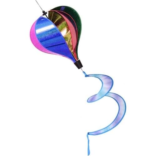 Rainbow Hot Air Balloon Sequins Windsock Striped Wind Spinner Outdoor Decor Y9UA