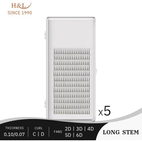 H&L SINCE 1990 2D 3D 4D 5D 6D Eyelash Extension Premade Fans0.07 0.10 Thickness Eyelashes Long Stem Lash Mink Eyelash Extensi