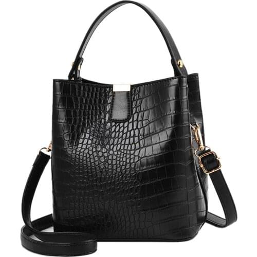 Retro Alligator Bucket Bags Women Crocodile Pattern Handbag Capacity Casual Crocodile Shoulder Messenger Bags Ladies Pu Purse Bl