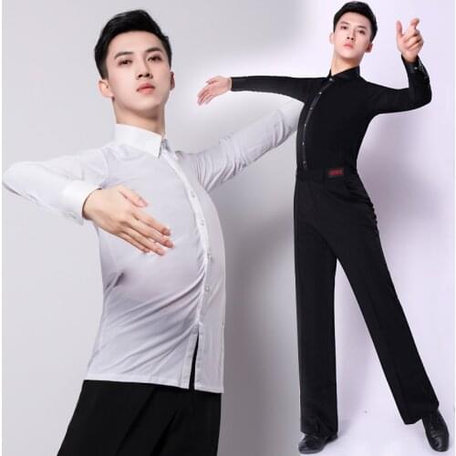 Latin Dance Shirts Long Sleeve Lapels Dancing Top Men Ballroom Tango Salsa Practice Show Dancewear Male Clothes 6 Colors DN3793
