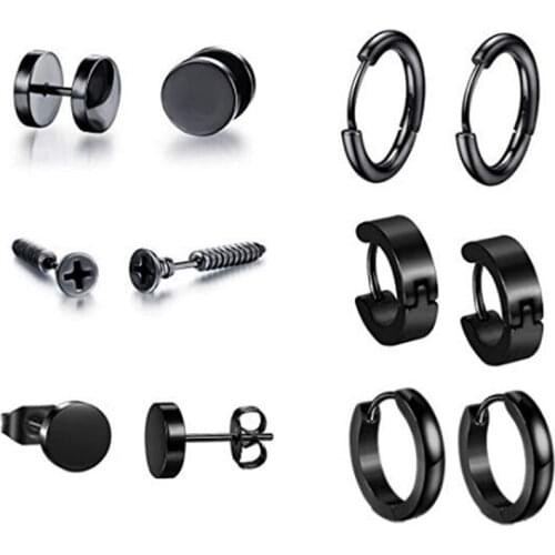 6 Style/set Men Earrings New Fashion Cool Punk Black Stainless Steel Round Stud Earrings For Women Men Jewelry Gifts 2020