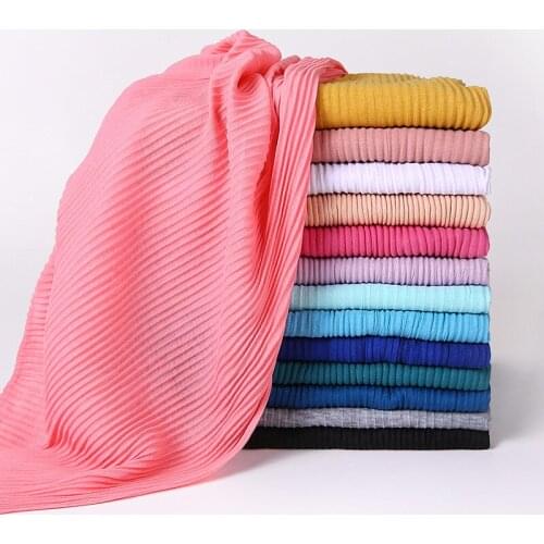 Plain Jersey Wrinkle Hijab Scarf Cotton Polyester Wrap Elasticity Shawls Crinkle Foulards Long Ripple Muslim Head Snood 180*85Cm
