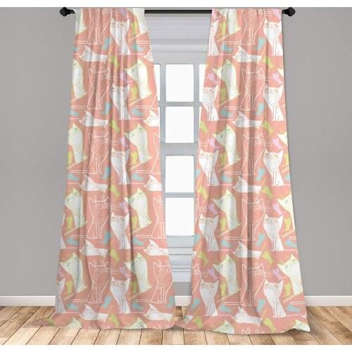 Kittens Curtain of Abstract Cartoon Cats Animal Print Window Curtain Living Room Bedroom