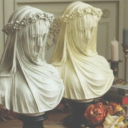 35CM Resin Statue Bust Veil Girl Home Decor Nordic Decoration Figurine Sculpture Room Decoration Modern Art Model Ornaments