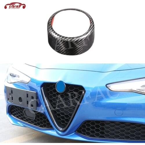 Carbon Fiber/ABS Carbon Look Material Front Bumper Car Logo Decoration Ring For Alfa Romeo Giulia 2017-2019