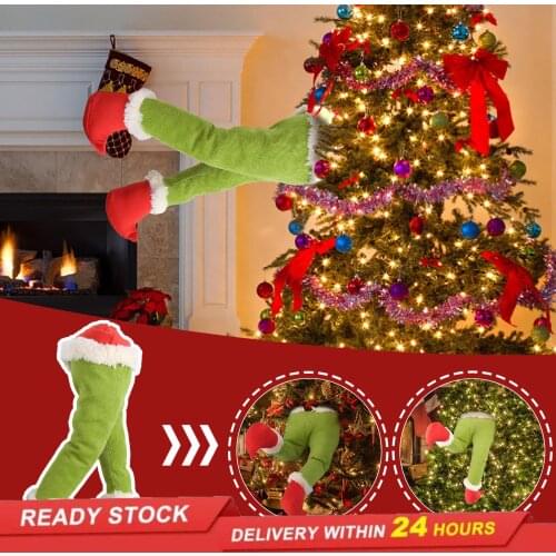 Christmas tree decoration green prosthetic leg plush door decoration Santa Claus Elf leg Christmas home hanging ornaments