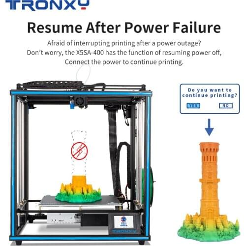 Tronxy X5SA-400 High Quality 3D Printer DIY Kits with Resume Power Failure Printing Features and Size 400*400*400mm Heated Bed