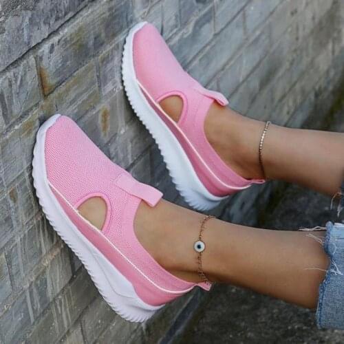 Shoes Ladies Thick-soled Stretch Fabric Flat-bottomed Thick-soled Mesh Breathable Running Shoes Outdoor Fitness Casual Shoes