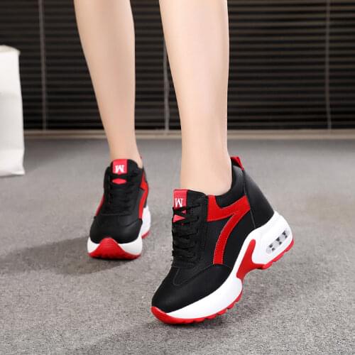 New Fashion Spring Autumn Women High Heels Black White Women PU Shoes Lace-up Woman Hidden Wedge Platforms 8cm Heels