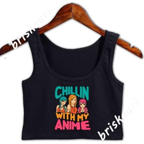 Manga Lover Otakus Kawaii Chillin With My Anime Crop Top Crop Top Design Comical Novelty High Street Round Neck Female Vest