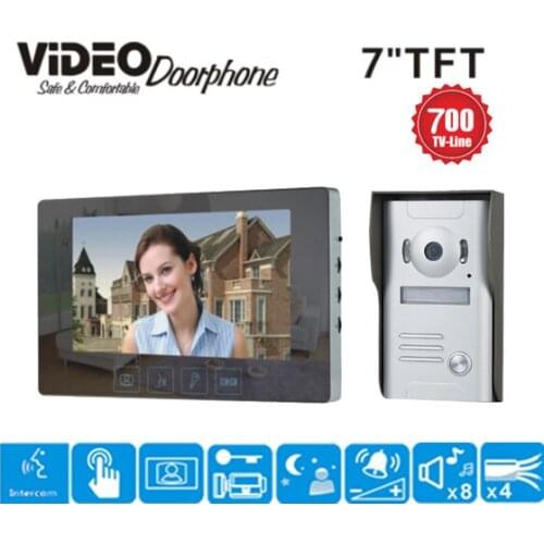 ZHUDELE FREE SHIPPING Wired 7" Color TFT LCD Touch Monitor Video Door phone Intercom System With 1 Waterproof Doorbell Camera