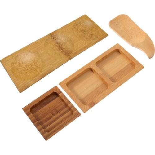 4pcs Wooden Sauce Dishes Seasoning Plates Dipping Bowl Food Serving Tray Snack Appetizer Bowl Kitchen Tableware