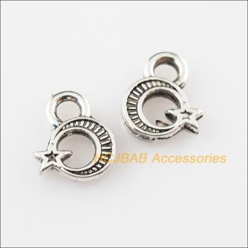 90Pcs Tibetan Silver Color Tiny Moon Star Charms Pendants 8x10mm