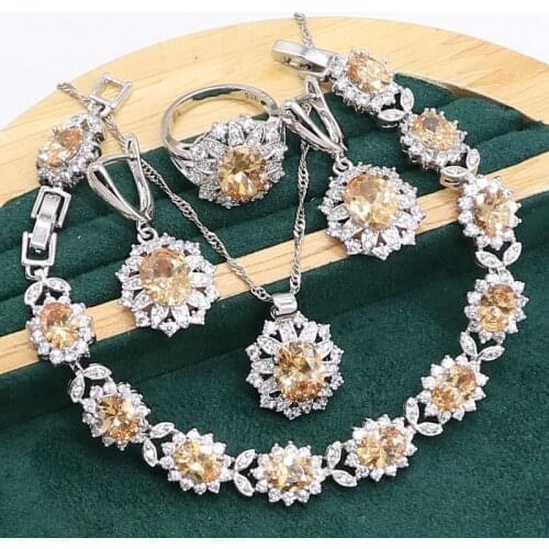 925 Sterling Silver Jewelry set for Women Bracelet Earrings Necklace pendant Ring Birthday Gift