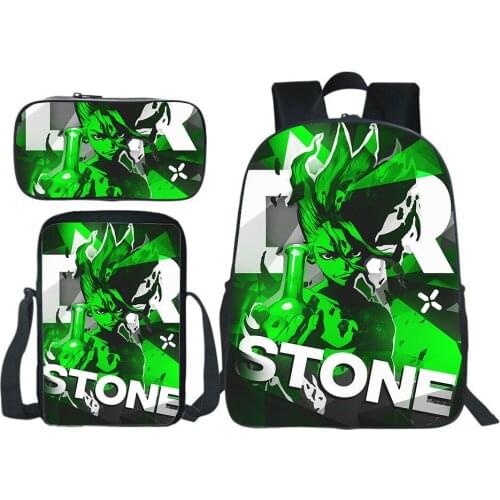 Anime Dr Stone Backpack Anime Cosplay Backpack Pencil Case Shoulder Bag Large Capacity Cartoon Bookbag Men Knapsack Boy Girl Bag