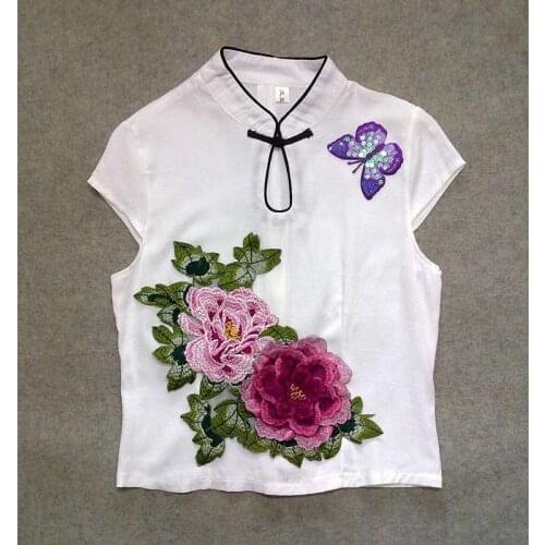 25*35cm big 3D peony flower embroidery patch applique without adhesive as raw material for dress, Chi-pao clothes decoration