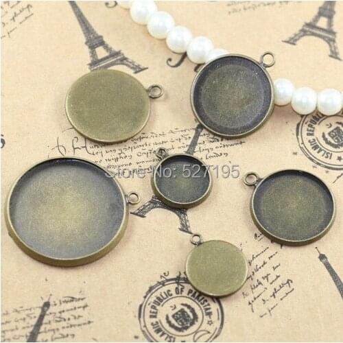 Free shipping!10,12,14,16,18,20,25mm Antique bronze plated Cameo Cabochon Bezel Base Setting Pendants, Blank Pendant Trays